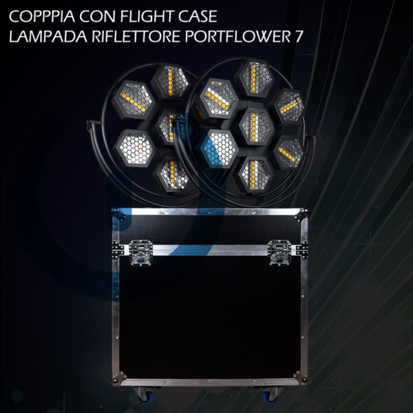 Coppia Lampada a Riflettore PORT FLOWER 7 Con Flight Case Design Retrò Vintage LED RGBW WISDOM